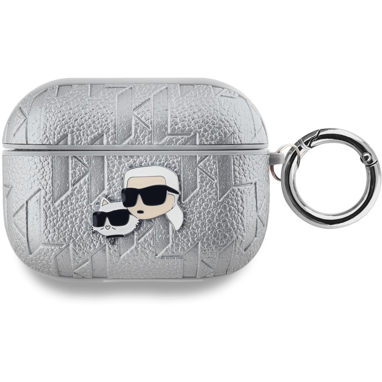 Karl Lagerfeld Embossed Karl and Choupette Heads AirPods Pro ezüst PU tok (KLAPPGKCPS)