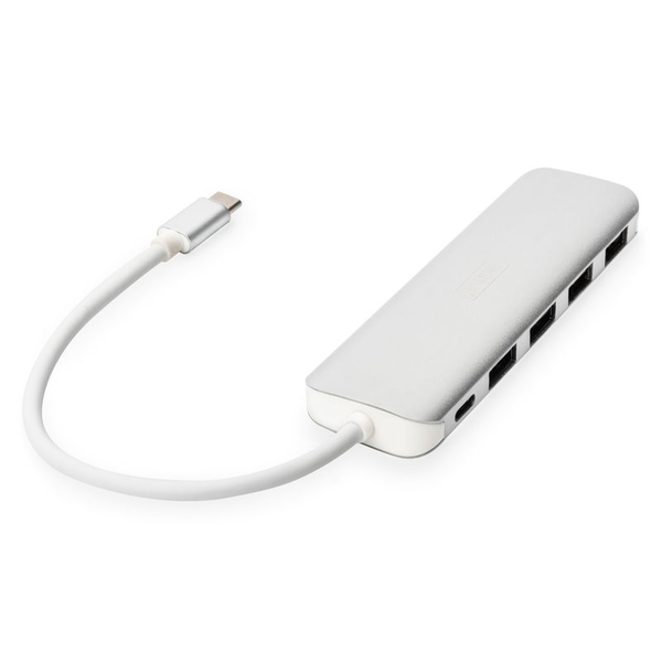 Hub USB 3.0 TIP-C, Digitus, Aluminiu, 4 porturi, Argintiu