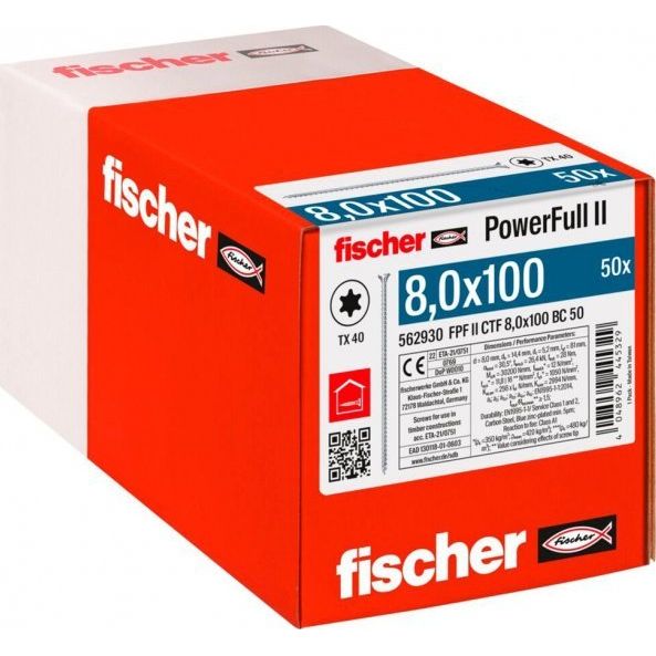 Fischer 562930 FPF II CTF 8,0 x 100 BC 50 Facsavar 8 mm 100 mm TX Acél Galvanikusan cinkezett 50 db (562930)
