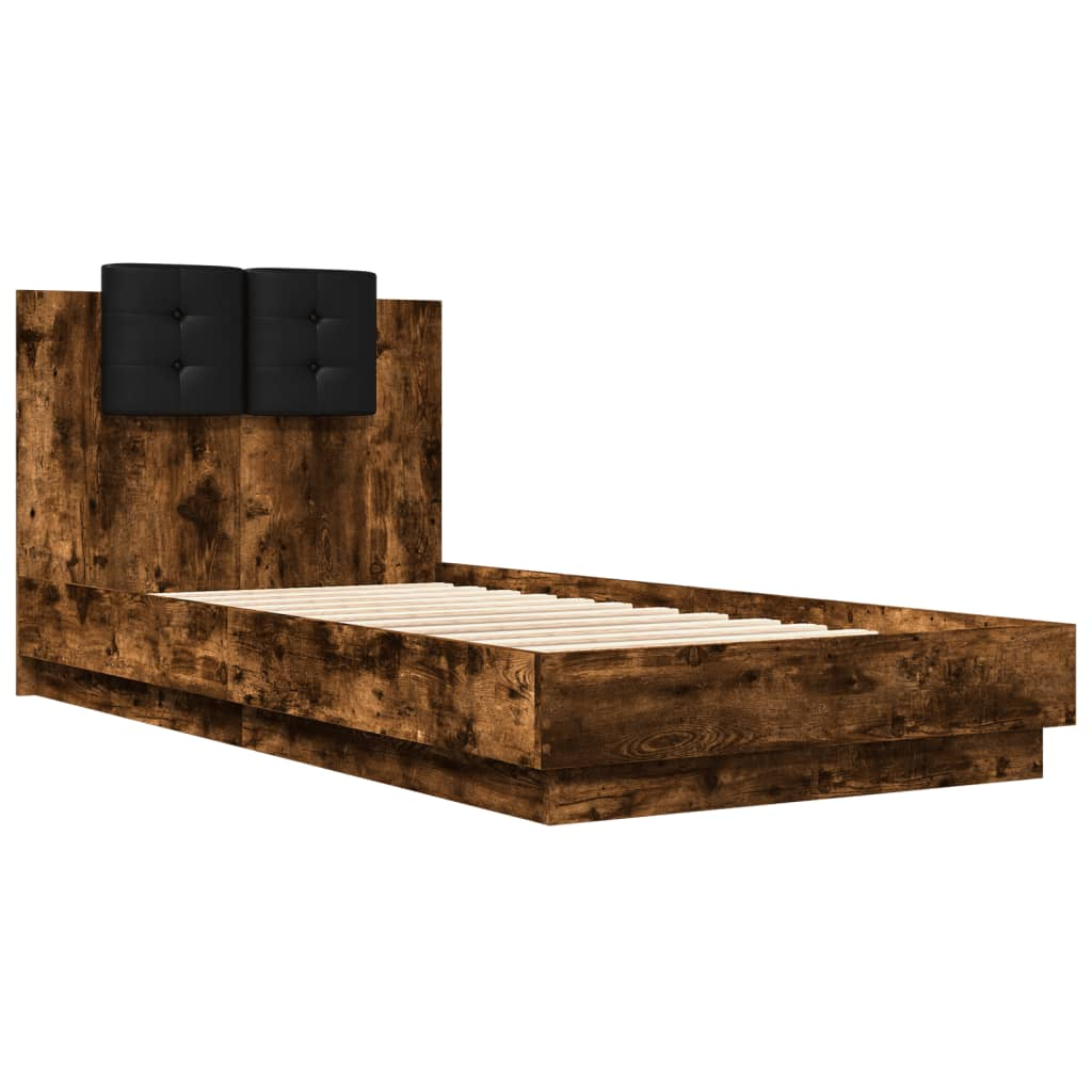 füstös tölgy színű szerelt fa ágykeret fejtámlával 90 x 190 cm (3209972)