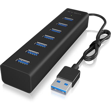 ICY BOX IB-HUB1700-U3 USB 3.2 Gen 1 (3.1 Gen 1) Type-A 5000 Mbit/s Fekete