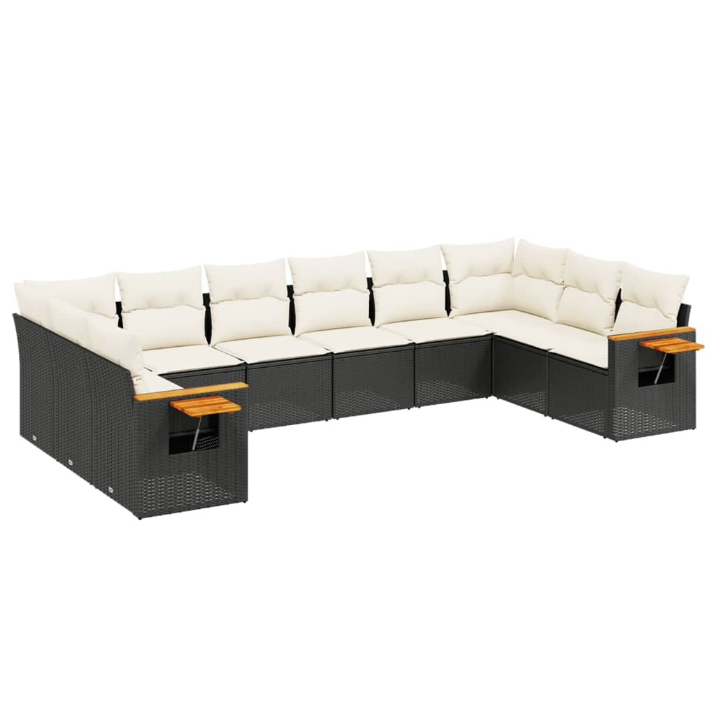 10 részes fekete polyrattan kerti ülőgarnitúra párnákkal (3227162)