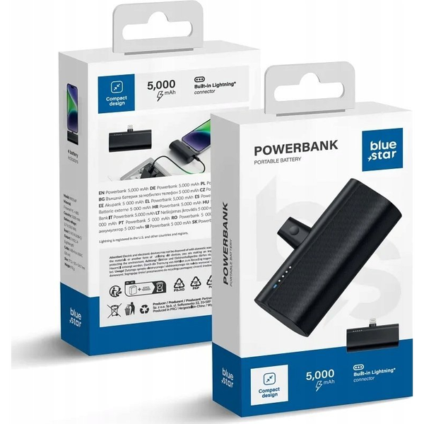 Bluestar 5000 mAh Power Bank cu conector Lightning, negru