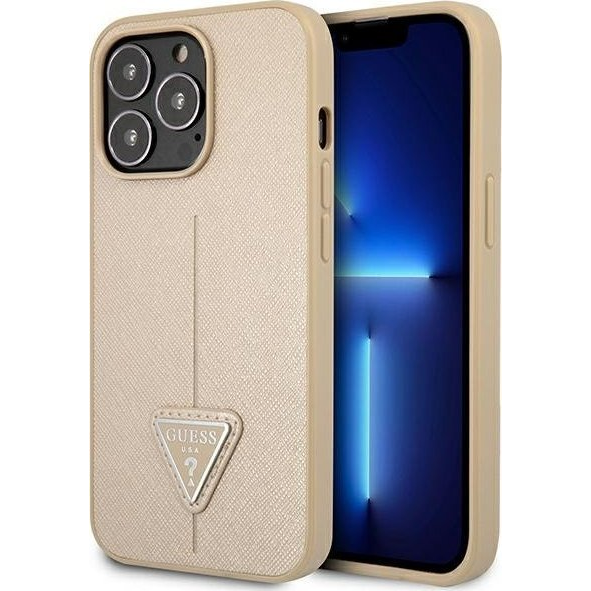 Guess SaffianoTriangle Apple iPhone 14 Pro hátlap tok, bézs (GUE2099)
