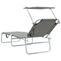 Összecsukható napozóágyak 2 db napernyővel Szürke 600D Oxford anyag