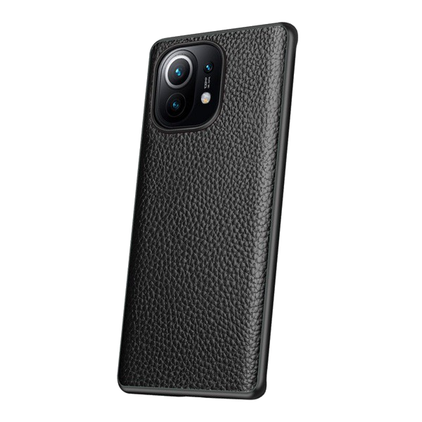 Szilikon telefonvédő (valódi bőr hátlap) FEKETE [Xiaomi Mi 11 5G] (5996591039824)