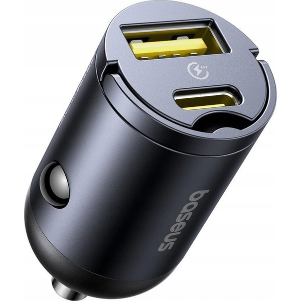 Baseus Tiny Star Mini Autós Töltő 1xUSB-A és 1xUSB-C Csatlakozással 30W - Fekete