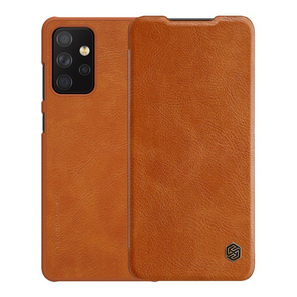 NILLKIN QIN tok álló, bőr hatású (FLIP, oldalra nyíló, bankkártya tartó) BARNA [Samsung Galaxy A72 5G (SM-A726F)] (5996591041643)