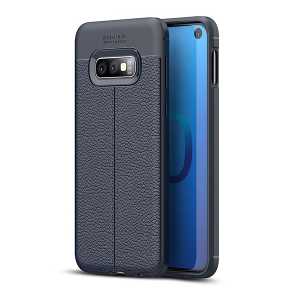 Szilikon telefonvédő (közepesen ütésálló, bőr hatású, varrás minta) SÖTÉTKÉK [Samsung Galaxy S10e (SM-G970)] (5996457847969)