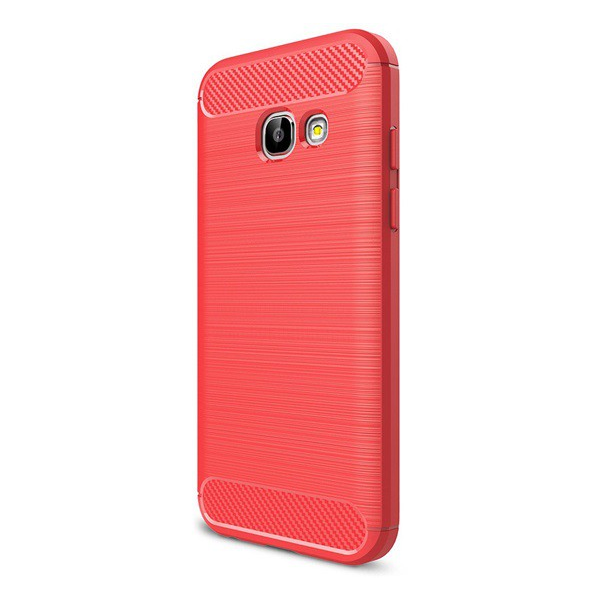 Szilikon telefonvédő (közepesen ütésálló, légpárnás sarok, szálcsiszolt, karbon minta) PIROS [Samsung Galaxy A3 (2017) SM-A320F] (5996457685080)