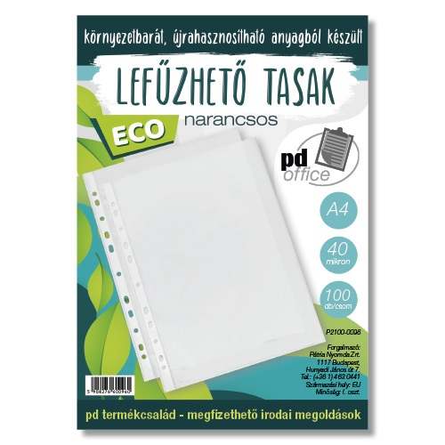 PD Office Lefűzhető tasak pd ECO A/4 40 mic. narancsos átlátszó szegéllyel 100 db/csomag (FE 20 440 1/00)