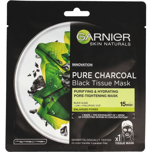 GARNIER Skin Naturals Pure Charcoal Black Sheet Mask Black Algae 28 g (0359347)