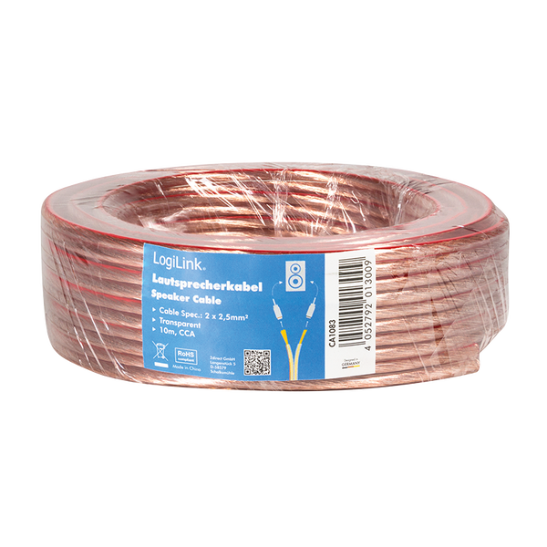 LogiLink Lautsprecherkabel, 2x2.50 mm2,  10 m transparent