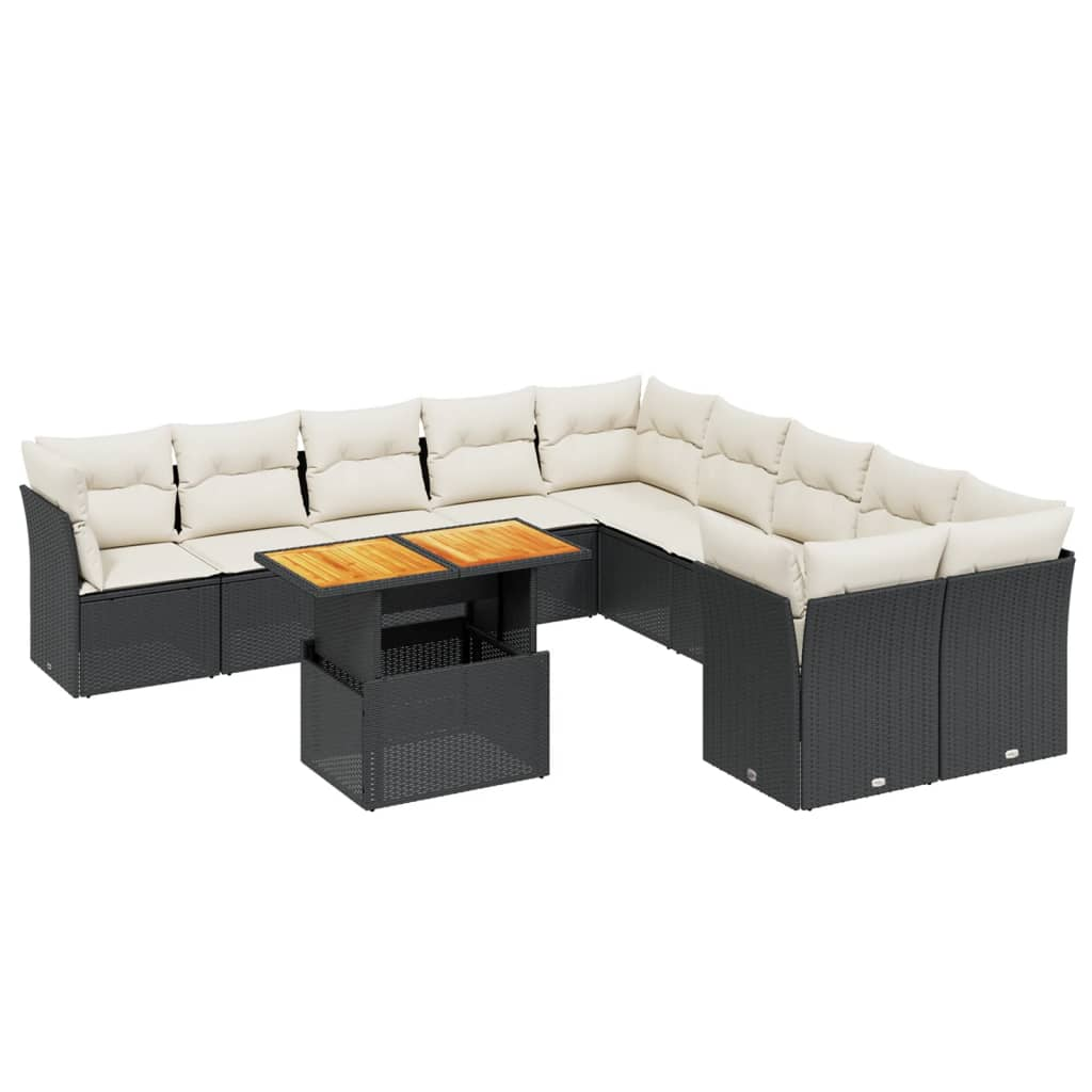 11 részes fekete polyrattan kerti ülőgarnitúra párnákkal (3271042)