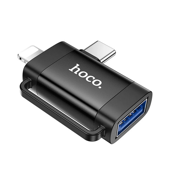 Hoco UA31F adapter 2in1 (USB aljzat - Type-C/lightning, OTG, adatátvitel és töltés) FEKETE (UA31F_B) (UA31F_B)