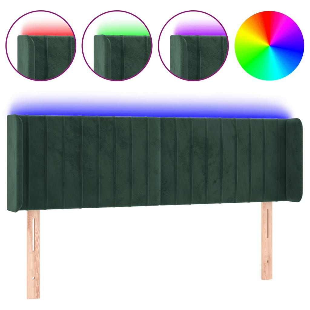 sötétzöld bársony LED-es fejtámla 147 x 16 x 78/88 cm (3123525)