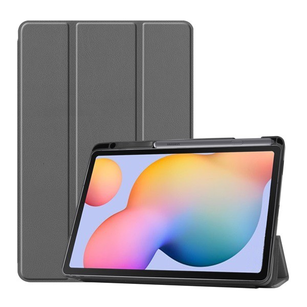 Gigapack стоящ активен флип калъф с кожен ефект за Samsung Galaxy Tab S6 Lite 10.4 WIFI (SM-P610), сив + държач за S Pen