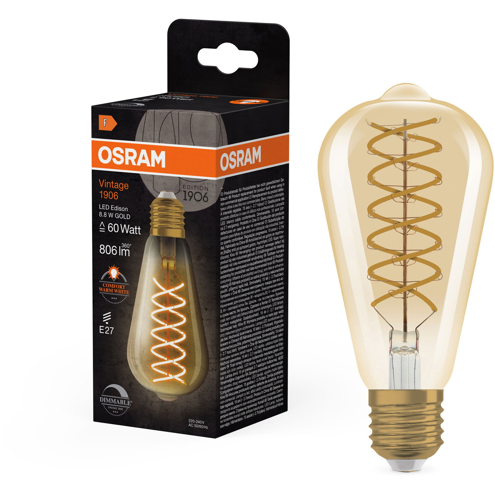 OSRAM LED izzó, retró, aranyszínű, E27, VINTAGE, 8,8 W, meleg fehér (4099854137846)