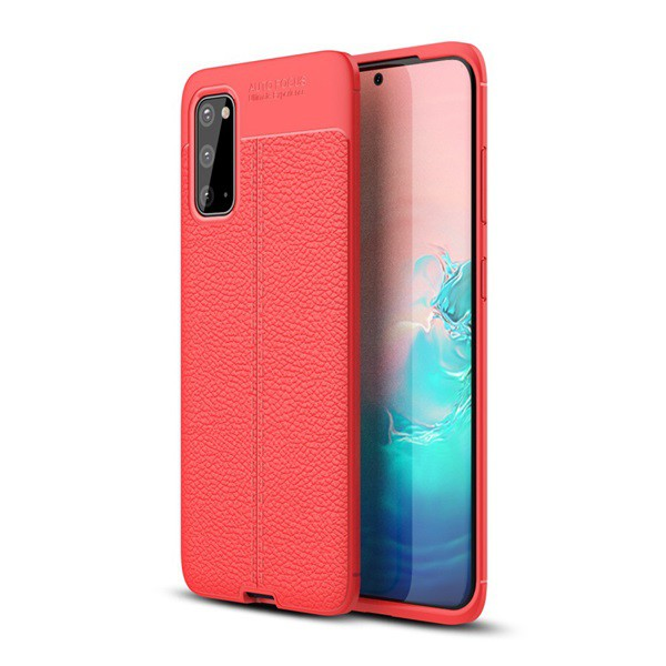 Szilikon telefonvédő (közepesen ütésálló, bőr hatású, varrás minta) PIROS [Samsung Galaxy S20 5G (SM-G981U)] (5996457931040)