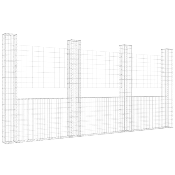  U-alakú vas gabionkosár 4 oszloppal 380 x 20 x 200 cm