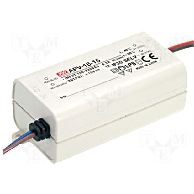 LED transzformátor Állandó feszültségű Mean Well APV-16-15 15 W 0 - 1 A 15 V/DC (APV-16-15)