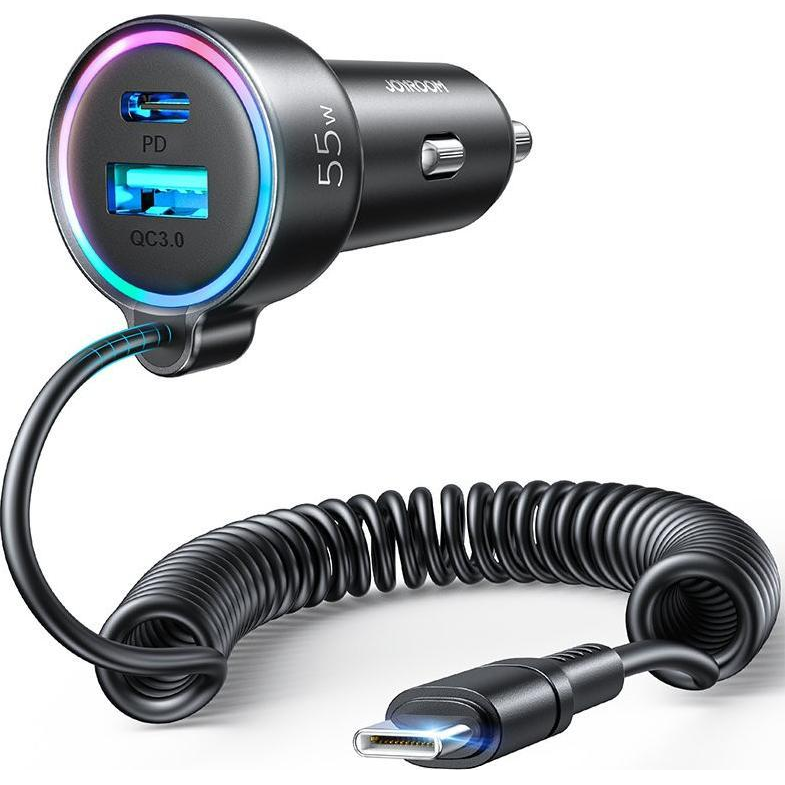 Joyroom 3in1 USB-C autós gyors töltő adatkábel, 1,5m, 55W, fekete (6941237172860)