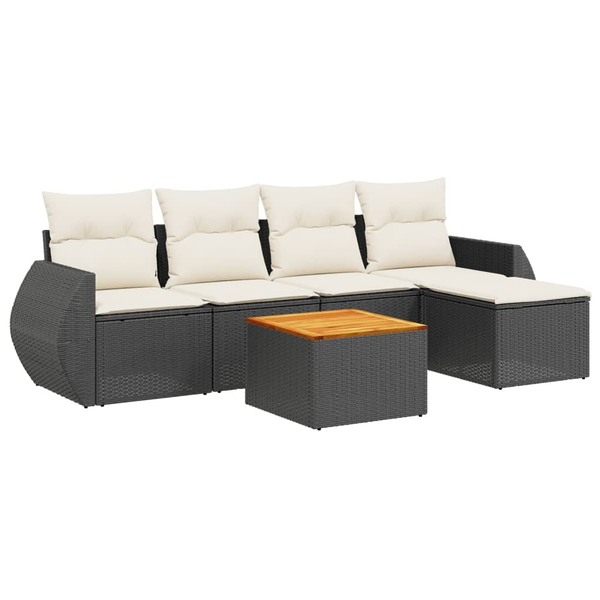 Set mobilier de grădină cu perne, 6 piese, negru, poliratan