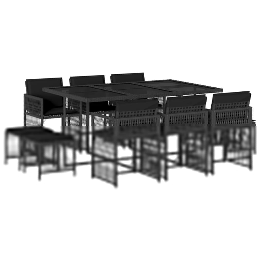 11 részes fekete polyrattan kerti étkezőgarnitúra párnákkal (3211687)