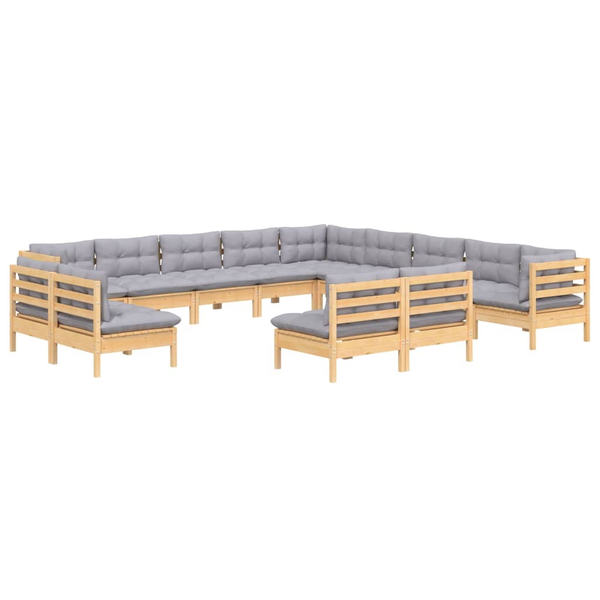 Комплект градински vidaXL, Със сиви възглавници, 13 части, 63,5 x 63,5 x 62,5 см, Бор масив