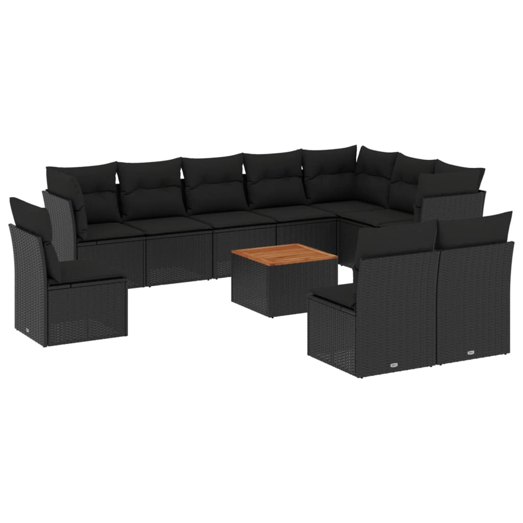 11 részes fekete polyrattan kerti ülőgarnitúra párnákkal (3223696)