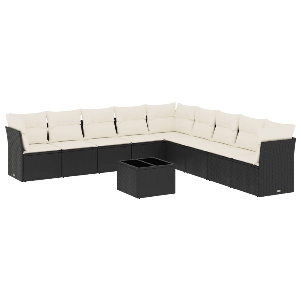10 részes fekete polyrattan kerti ülőgarnitúra párnákkal (3249625)