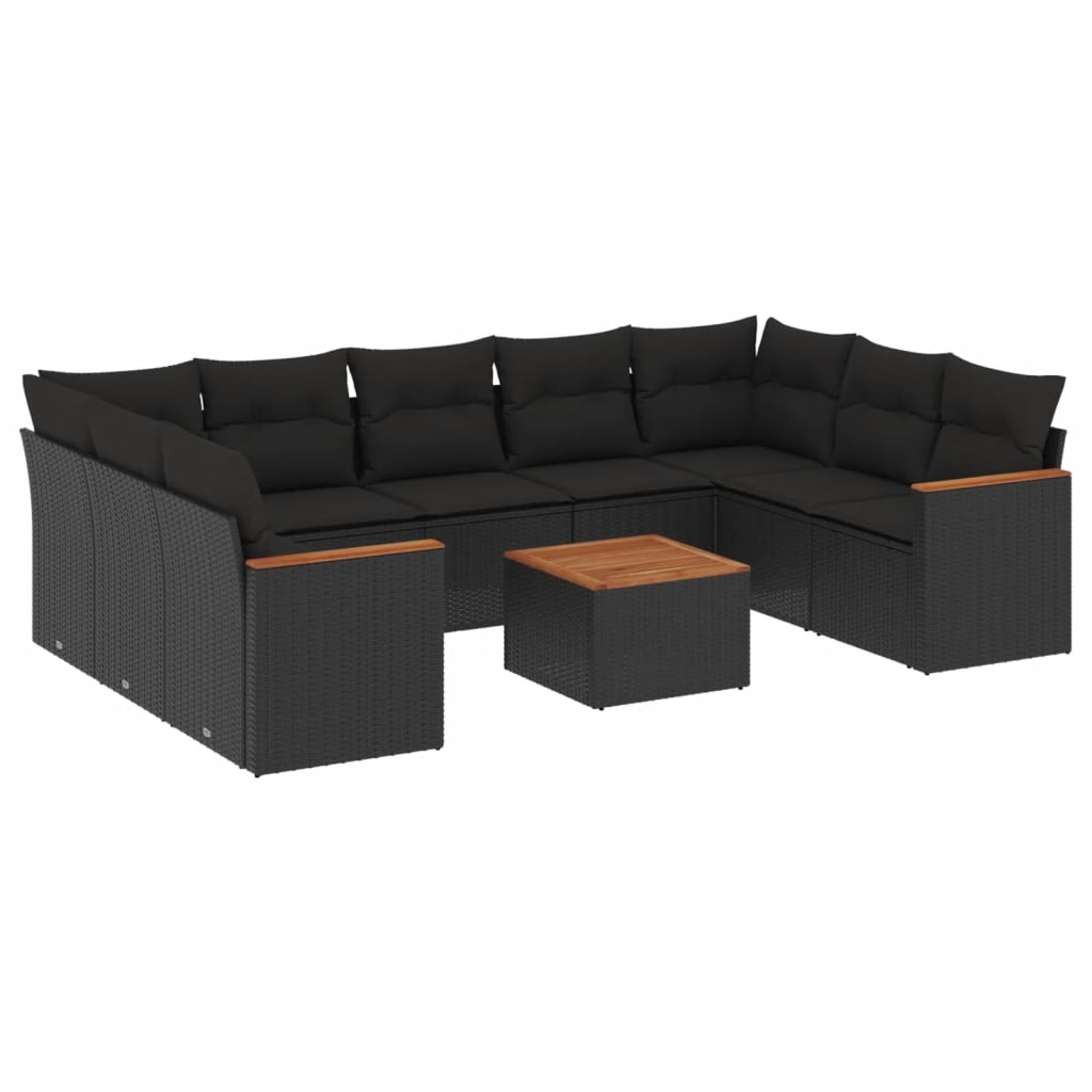 10 részes fekete polyrattan kerti ülőgarnitúra párnákkal (3258681)