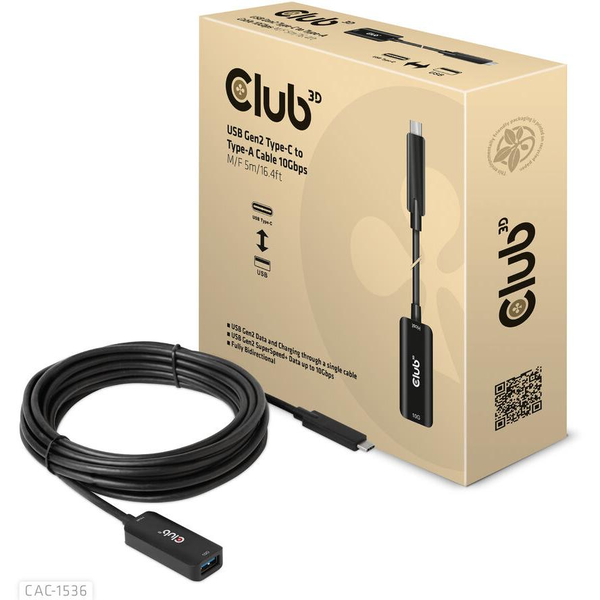 CLUB3D CAC-1536 USB-kabel USB 3.2 Gen 2 (3.1 Gen 2) USB C USB A Zwart