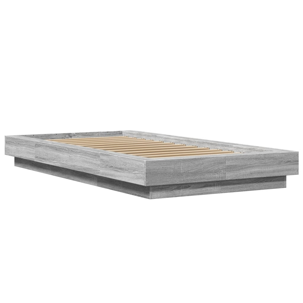 szürke sonoma színű szerelt fa ágykeret LED-del 75x190 cm (3281159)
