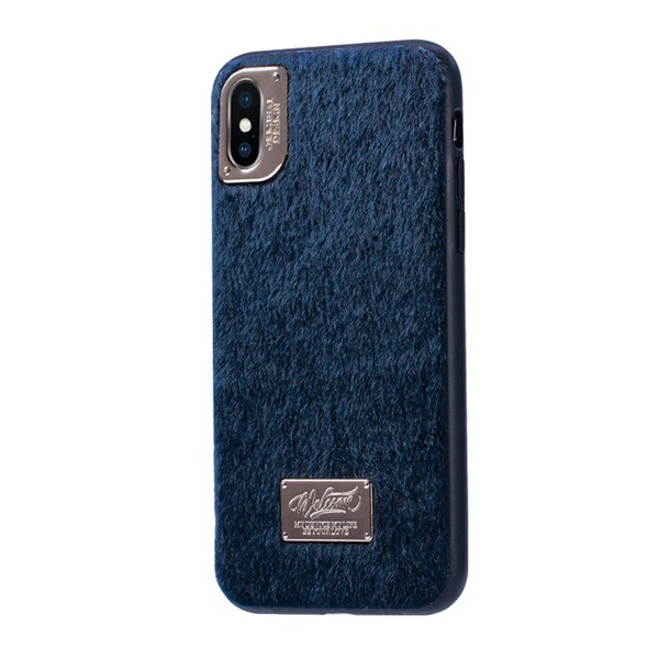 WK műanyag telefonvédő (műanyag hátlap, plüss bevonat) KÉK [Apple iPhone XS 5.8] (5996457839841)