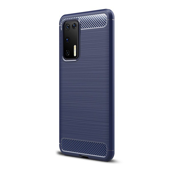 Szilikon telefonvédő (közepesen ütésálló, légpárnás sarok, szálcsiszolt, karbon minta) SÖTÉTKÉK [Huawei P40] (5996457935291)