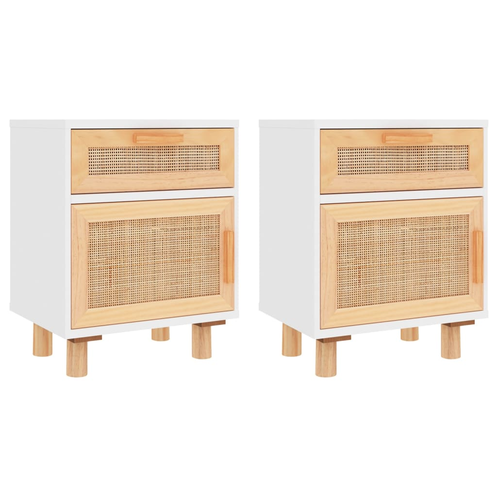 2 db fehér természetes rattan éjjeliszekrény (345607)