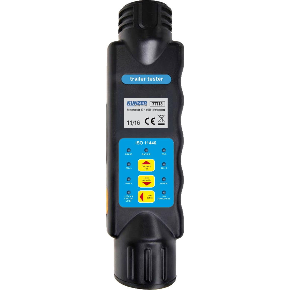 KUNZER 13P pótkocsi aljzat és dugó teszter, 12 V (9908452)
