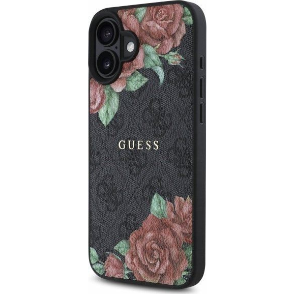 Guess 4G Flowers Print MagSafe Apple iPhone 16 tok fekete-virágmintás (GUHMP16SP4ROPEMCK) (GUHMP16SP4ROPEMCK)
