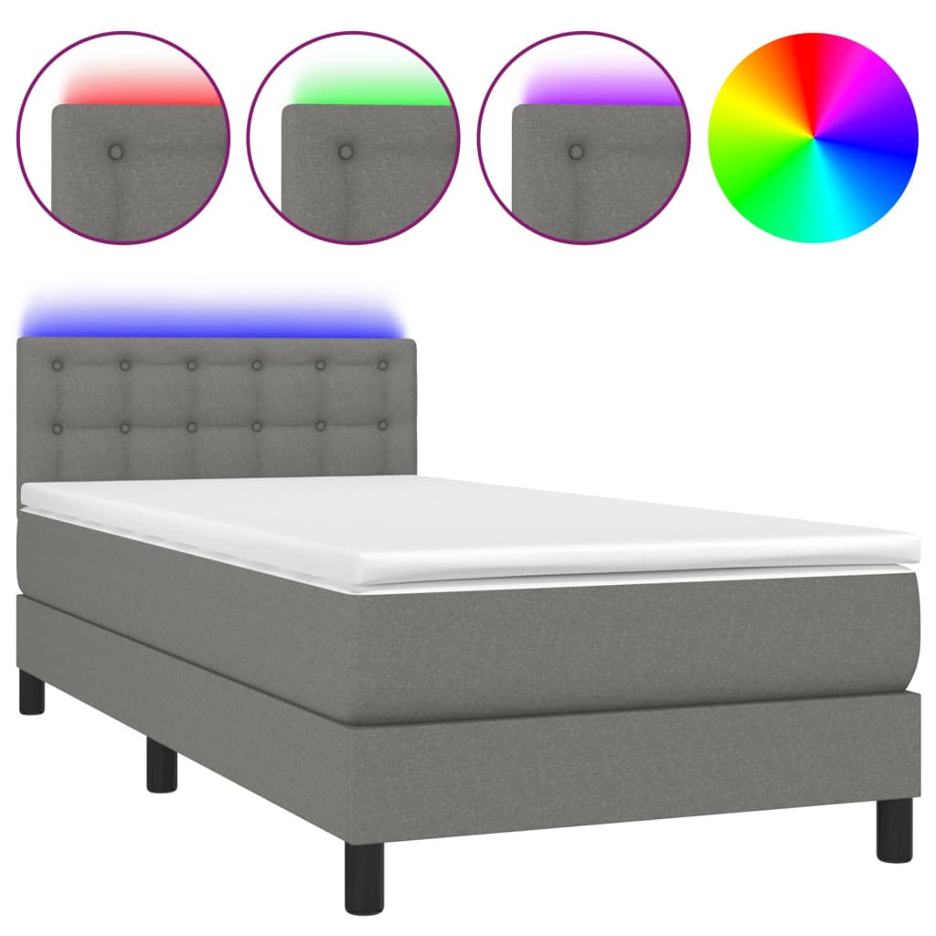 sötétszürke szövet rugós és LED-es ágy matraccal 100x200 cm (3133454)