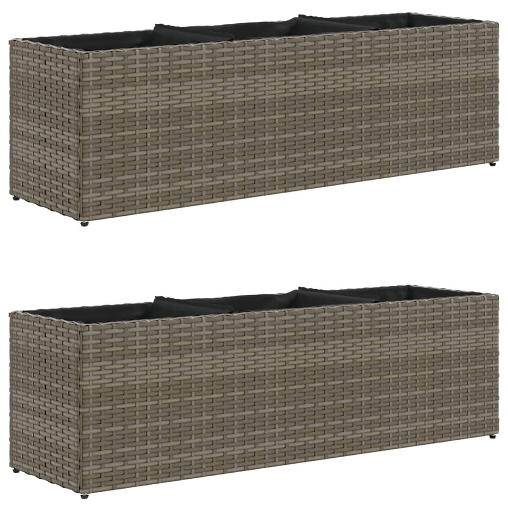 2 db szürke polyrattan kerti ültetőláda 3 cseréppel 105x30x32cm (3210524)