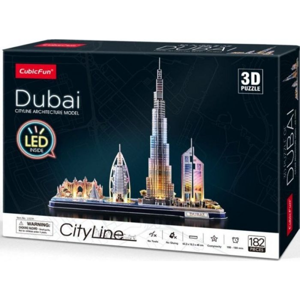 CUBICFUN 3D puzzle játék 182 darabos CityLine Dubaj 3D LED világítással