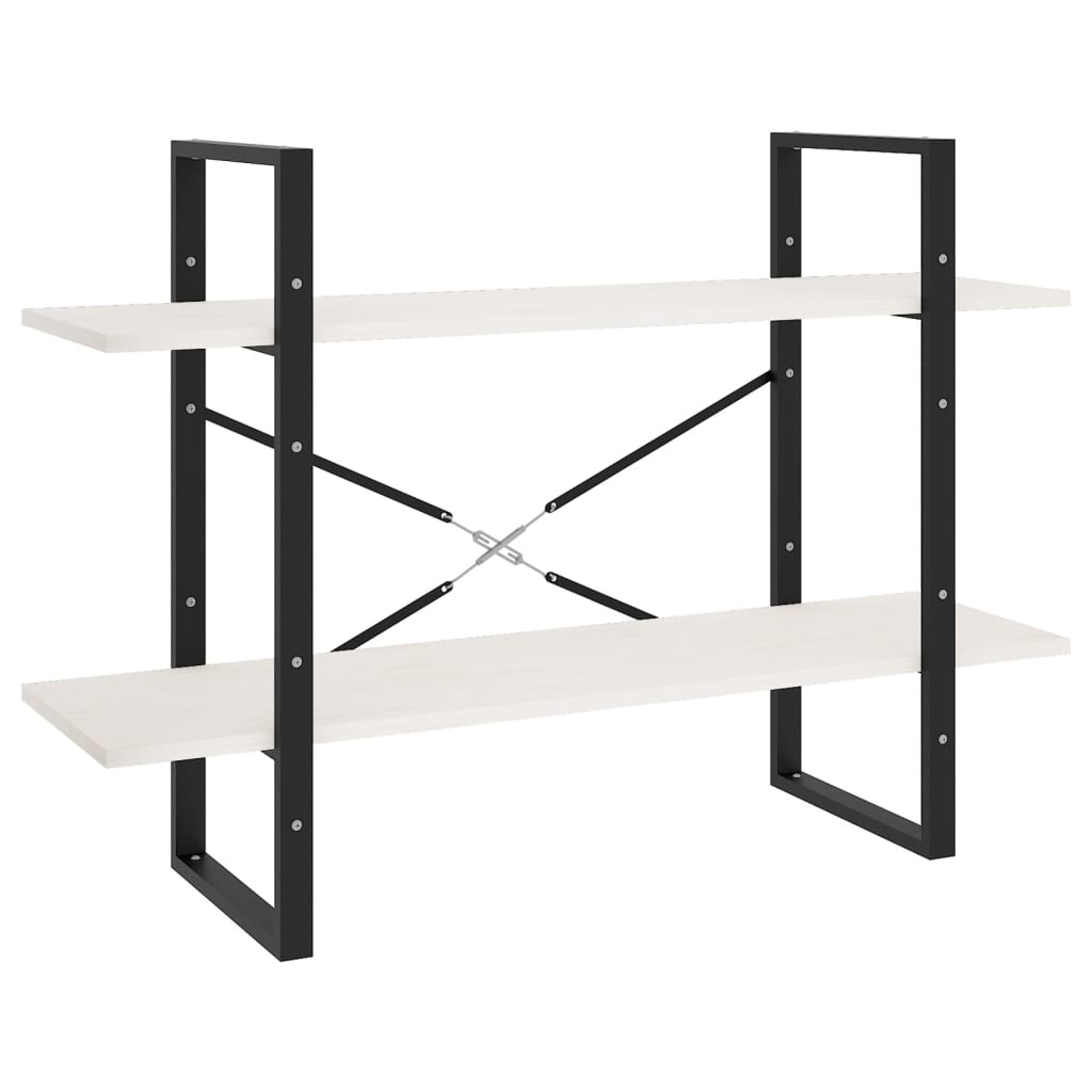 kétszintes fehér tömör fenyőfa könyvszekrény 100 x 30 x 70 cm (806473)