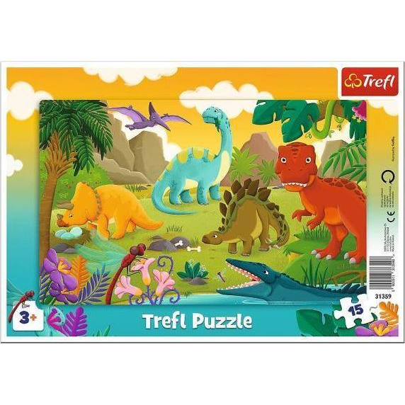 Trefl Dinoszaurusz 15 db-os Keretes Puzzle - Lányoknak és Fiúknak, 3 éves kortól
