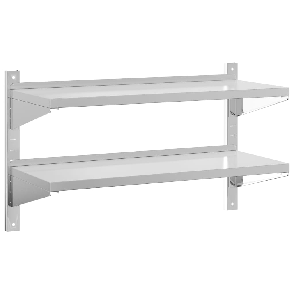2 szintes ezüst rozsdamentes acél fali polc 100 x 40 x 60 cm (30309)