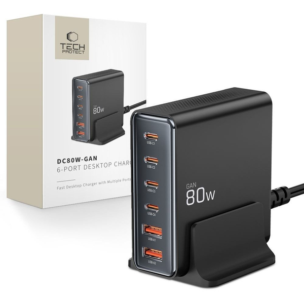 TECH-PROTECT DC80W-GAN 6-Portos Asztali Töltő