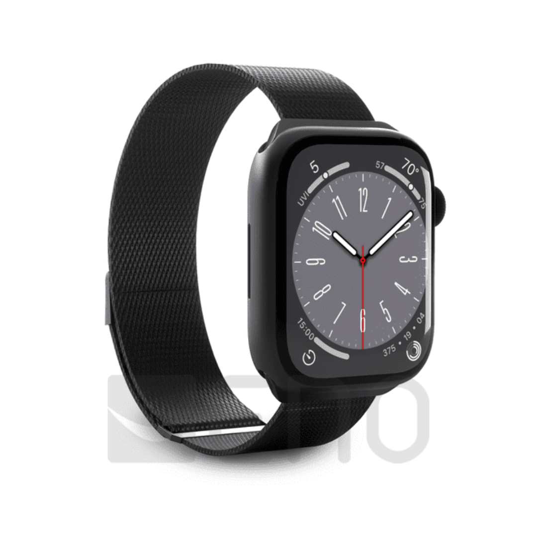 Puro Milanese Apple Watch 42/44/45/49mm Rozsdamentes acél szíj - Fekete (PUMILAW44BLK)