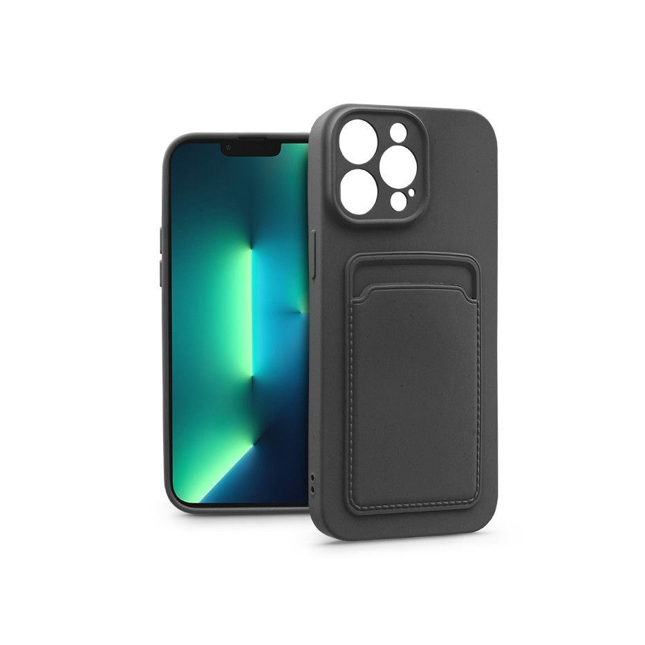 Haffner iPhone 13 Pro szilikon hátlap kártyatartóval fekete (PT-6743) (PT6743)