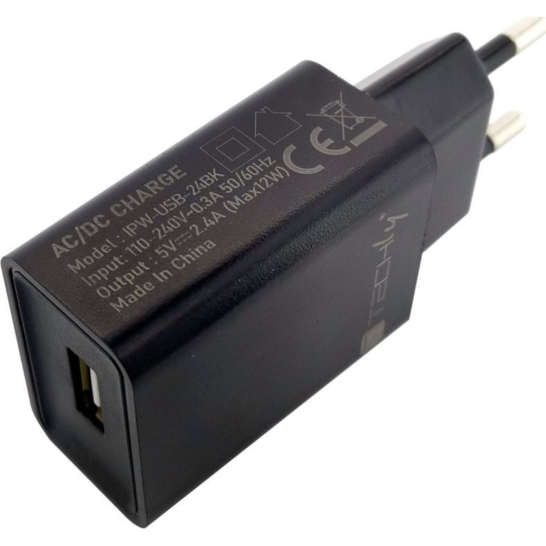 Techly IPW-USB-24BK mobiltelefon töltő Univerzális Fekete Váltakozó áram Beltéri (IPW-USB-24BK)