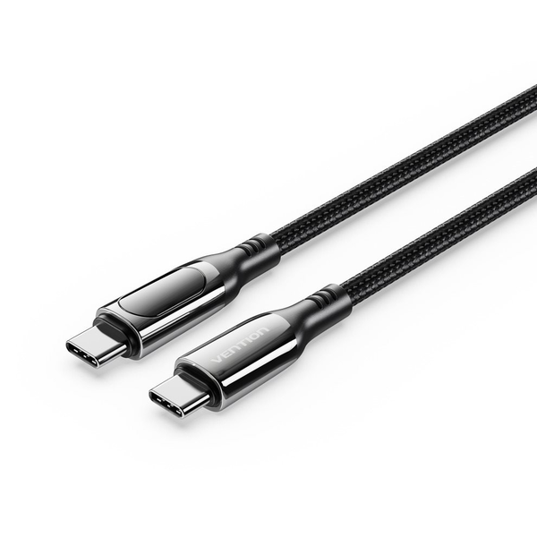 Vention Cotton Braided USB-C 2.0 5A Cable With LED Display 1.2m Black Zinc Alloy Type